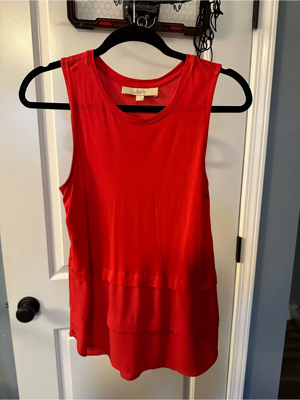 LOFT Bright Red Sleeveless Layered Hem Tank